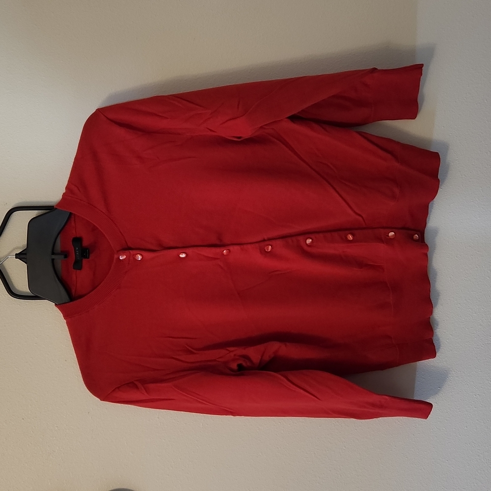 JCrew Jackie Cotton Cardigan Red 3/4 sleeves Size L